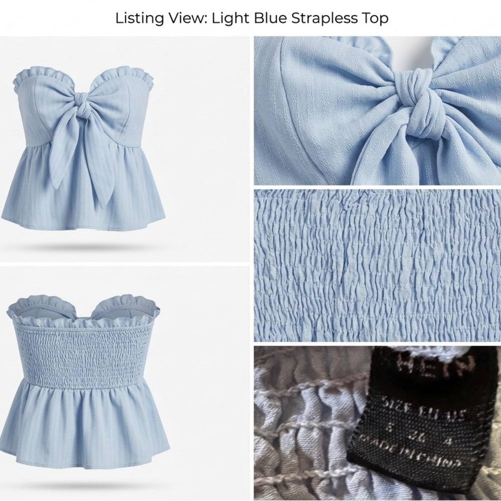 SHEIN Light Blue Ruffled Strapless Blouse